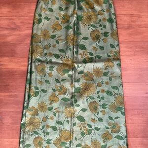 Vintage Floral Green and Yellow Silk Women's Skirt